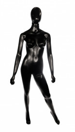 Manequins feminino preto cara de ovo pose pernas a direita braços retos